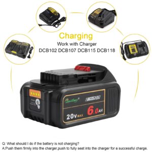 waitley 20V 6.0A Replacement Battery Compatible with Dewalt DCB200 DCD DCF DCG Series Cordless Power Tools