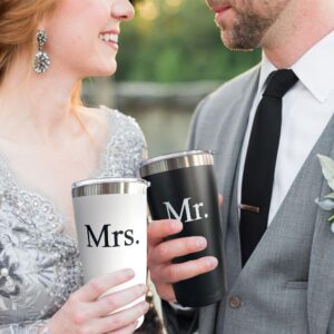 PartyGifts&beyond Mr and Mrs Cups Wedding honeymoon essential gifts 2 Pcs 20 Oz Stainless Steel Couple Tumblers for Bride and Groom (Bold)