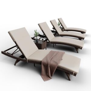 Pamapic Patio Chaise Lounge Set 6 Pieces，Patio Lounge Chair with Adjustable Backrest and Removable Cushion, Outdoor Pool Lounge Chair Set for Patio Poolside Backyard Porch