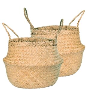 lilocraft 2 pack seagrass plant basket xlarge (size: 14x13inches, pattem: natural) - themulti functional home decor storage solution with eco-friendly, woven basket planter indoor with handles, round boho plant pot