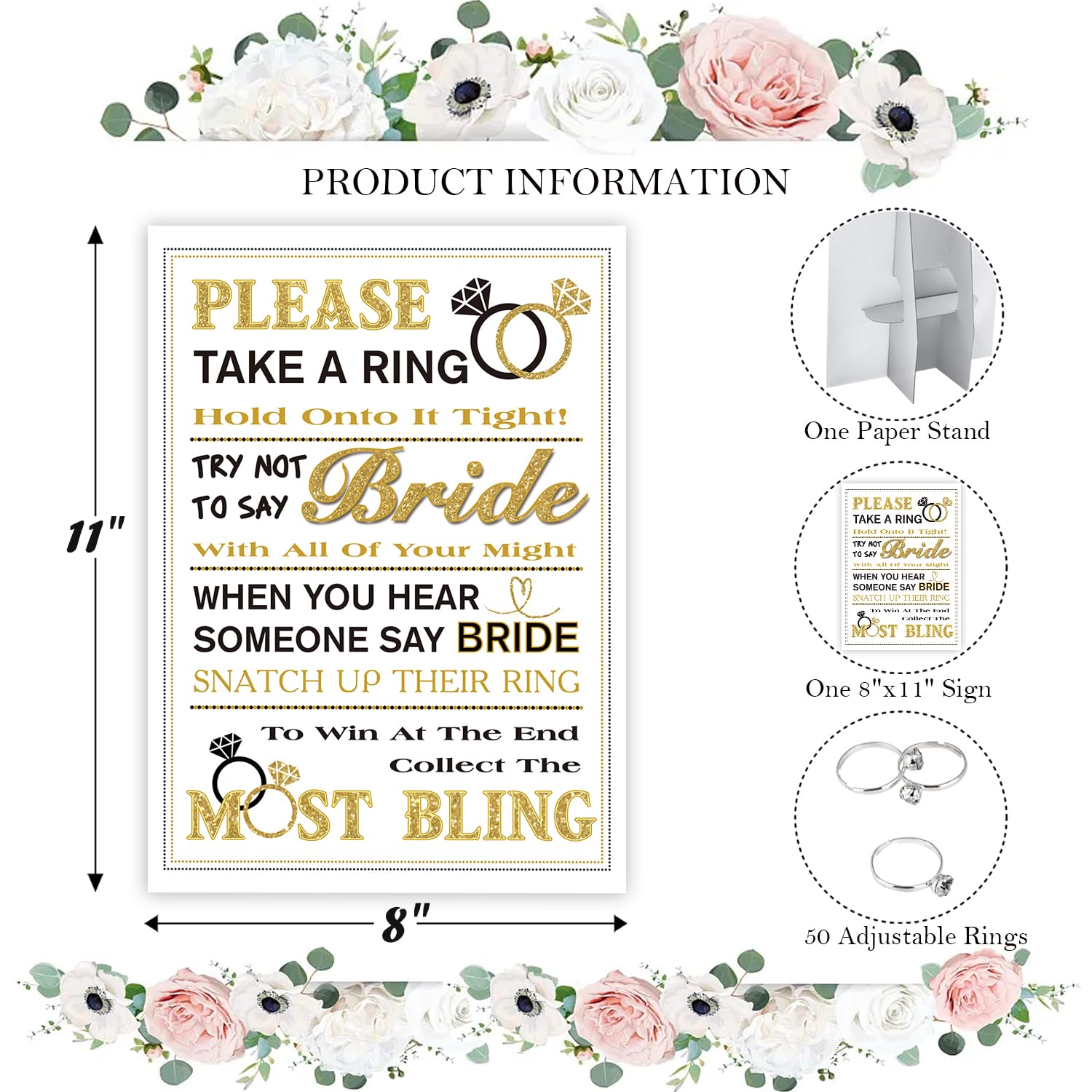 Don't say Bride Game, Put a Ring on It Bridal Shower Game with 50 Fake Rings, Bridal Shower Decorations, Bachelorette Hens Party Game, Wedding Shower Supplies - 04