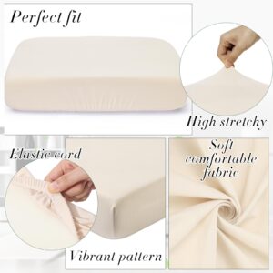 Newwiee 8Pcs Patio Stretch Sofa Cushion Cover Outdoor Cushion Cover Replacement Patio Furniture Cushions Couch Slipcovers Chair Seat Cover Soft Flexibility Protector(Beige, Waterproof Pure)