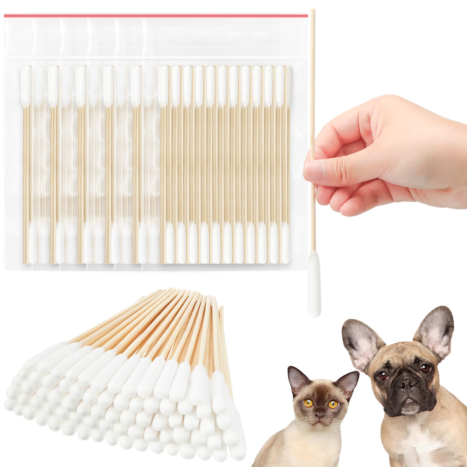 Sweetude 500 Pcs 6 Inch Dog Ear Cotton Swabs Long Cotton Swabs Pet Cotton Swabs Pets Ear Cleaner Swabs with Long Bamboo Handle for Dogs Cats Ear Cleaning Supply for Puppies and Pets