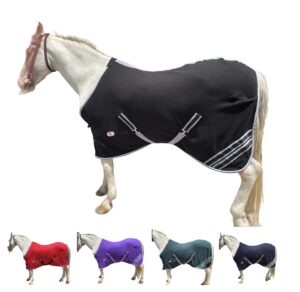 majestic ally anti pill fleece horse blanket/sheet with silver braided rope (black, 74)