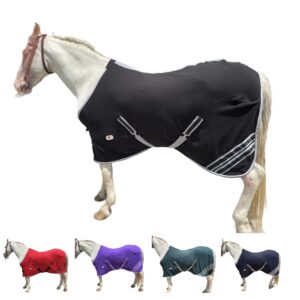 Majestic Ally Anti Pill Fleece Horse Blanket/Sheet with Silver Braided Rope (Black, 74)