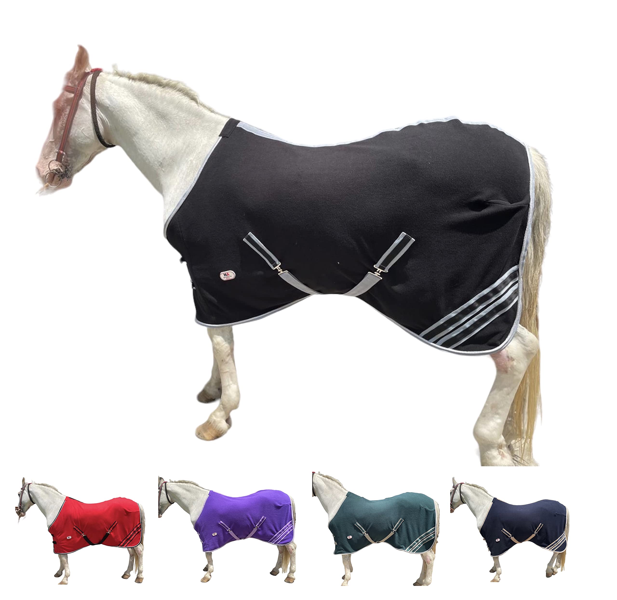 Majestic Ally Anti Pill Fleece Horse Blanket/Sheet with Silver Braided Rope (Black, 74)