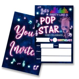 eudosi pop star music birthday party invitations supplies fill-in set of 20 with envelopes singing birthday bash invites cards, double sided