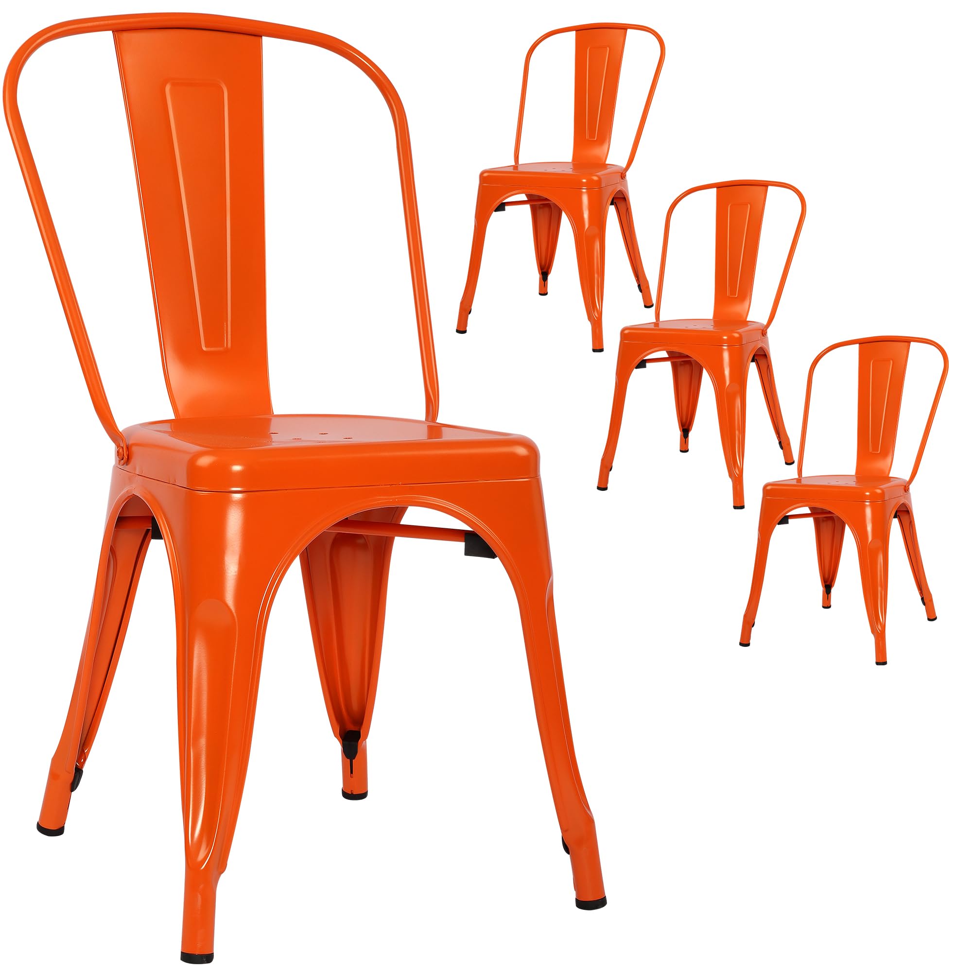 LSSBOUGHT Patio Dining Chairs Set of 4 Metal Chairs Indoor Outdoor Chairs Stackable Chairs for Kitchen, Dining Room, Bistro and Cafe (Orange)