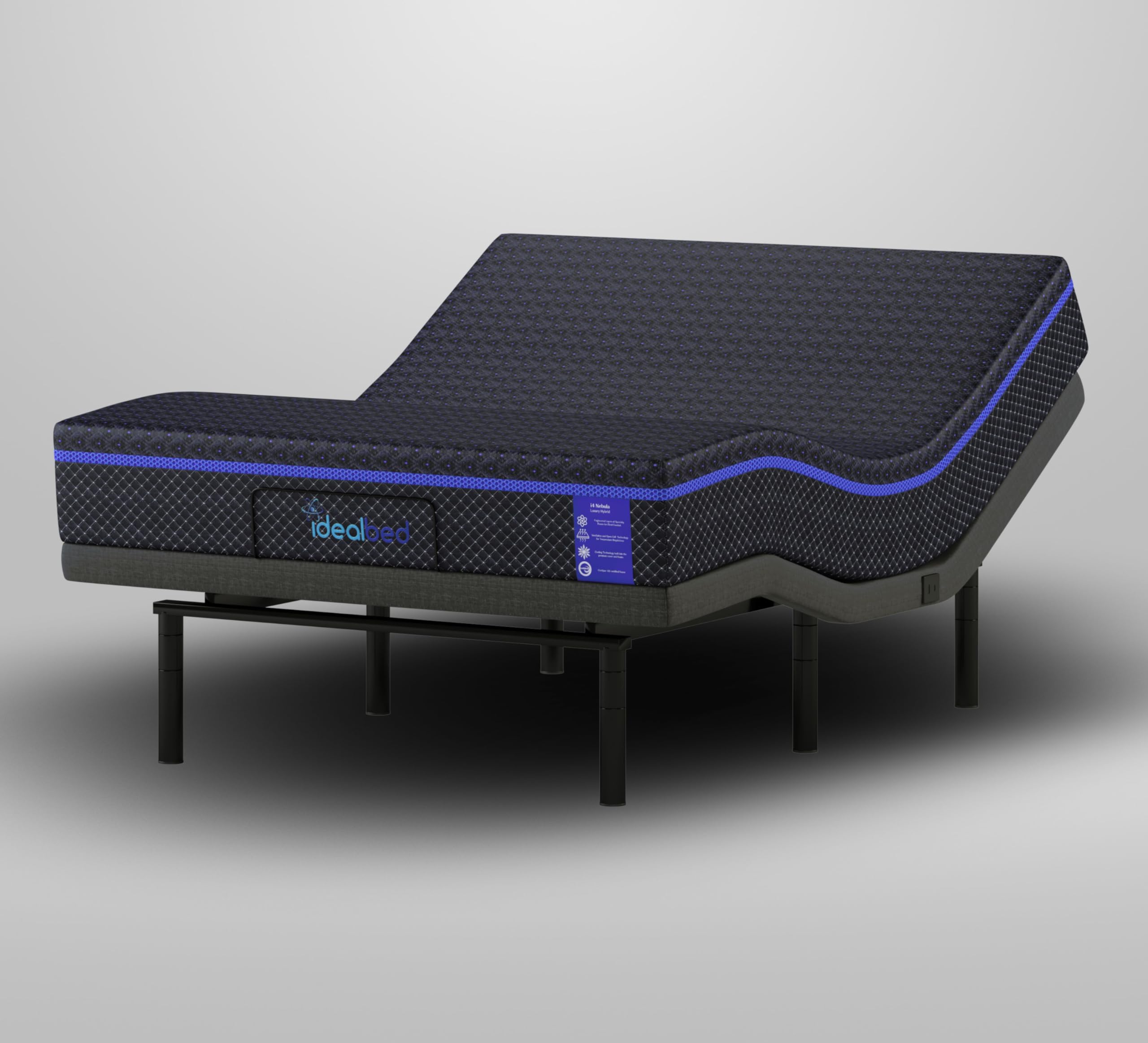 iDealBed S4 Nebula Luxury Hybrid Mattress + 4i Custom Adjustable Bed Sleep System, Comfort, Cooling & Support, Advanced Silent Operation, Massage (Medium Firm, Full)