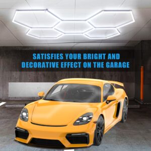 VIHOSE 2 Set Hexagon Garage LED Light 50 Pack 300W 36000lm Honeycomb Ceiling Lights 5 Grid Systems Car Detailing Ceiling LED Light for Garage Workshop Basement Warehouse Gym