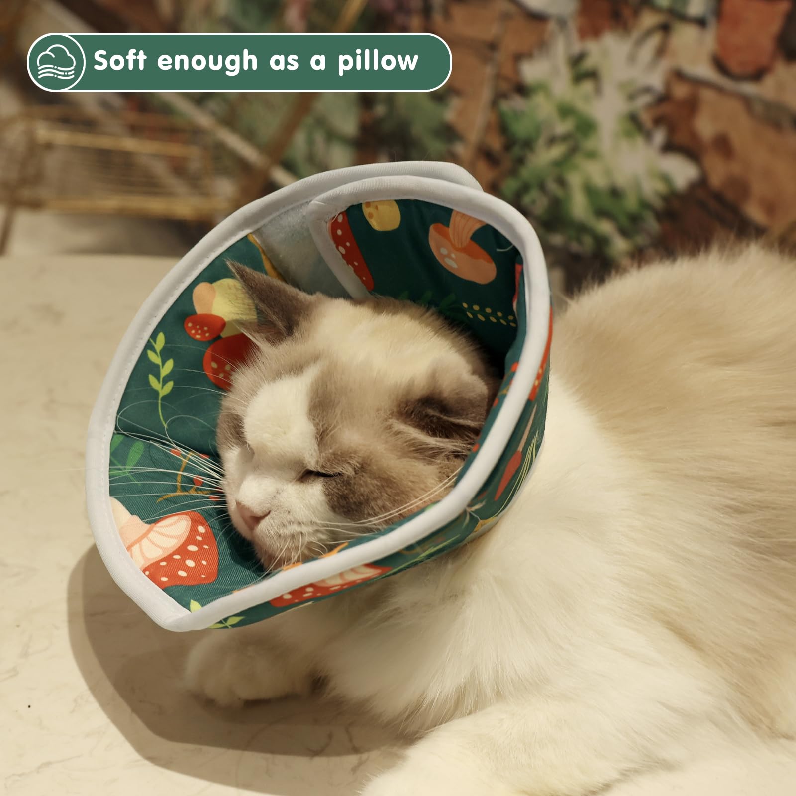 Mushroom Soft Cat Recovery Collar Adjustable Elizabethan Pet Kittens Neck Protective Cone After Surgery Prevent from Licking and Scratching Washable Comfortable Protective Collar (S)