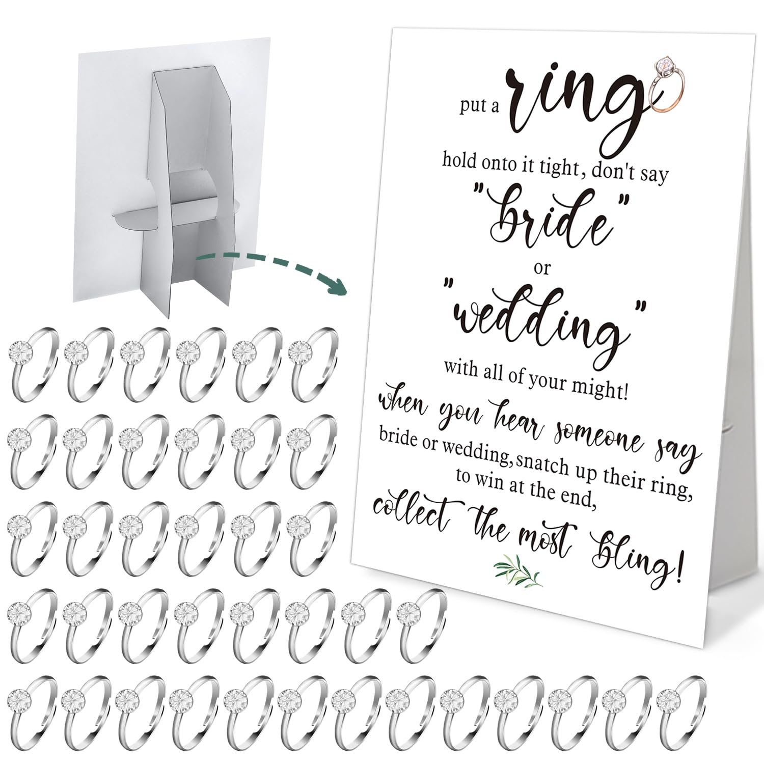 Don't say Bride or Wedding Game, Put a Ring on It Bridal Shower Game with 50 Fake Rings, Bridal Shower Decorations, Bachelorette Hens Party Game, Wedding Shower Supplies - 01