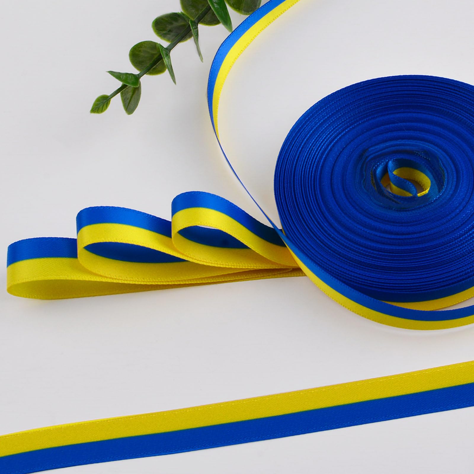 WANDIC 20 Yards Down Syndrome Awareness Satin Ribbon, Yellow & Blue Ribbon World Down Syndrome Day Ribbon for Gift Wrapping, Brooch Making