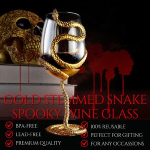 Stemmed Snake Wine Glass | SINGLE | 19oz Spooky Reptile Glasses 10" H, Gifts, Skeleton Gifts, Skeleton Decor, Spooky Wine Gift Set, Perfect for Themed Parties (Gold)