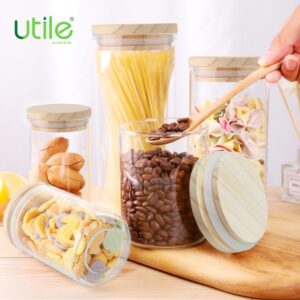 Utile 4 Pcs Heavy Wall Glass Food Jar Set with Lid, 2 Pcs Vol.440ml/14.9oz, 2 Pcs Vol.1080ml/36.5oz, Glass Airtight Food Storage Canisters for Oats, Coffee and More 4045.2001.1