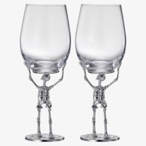 Stemmed Skeleton Wine Glass | Set of 2 | 19oz Skeleton Glasses 10" H, Goth Gifts, Skeleton Gifts, Skeleton Decor, Spooky Wine Gift Set, Perfect for Themed Parties