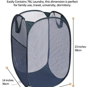 2 Pack Collapsible Laundry Baskets - Foldable Clothes Hampers for Laundry - Sturdy Pop Up Laundry Hampers for Home, Bedroom, Dorm, Kids Room, Travel Navy