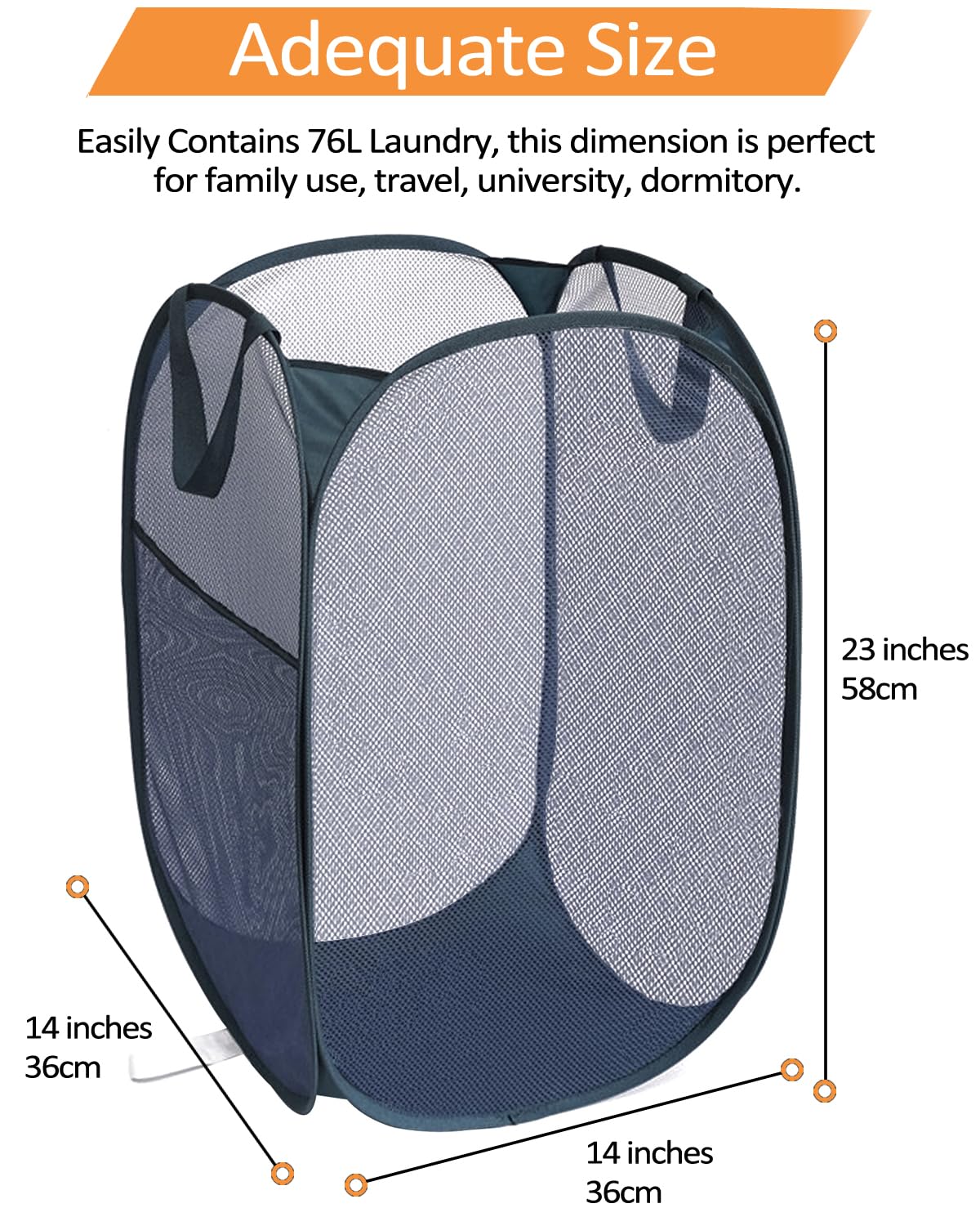 2 Pack Collapsible Laundry Baskets - Foldable Clothes Hampers for Laundry - Sturdy Pop Up Laundry Hampers for Home, Bedroom, Dorm, Kids Room, Travel Navy