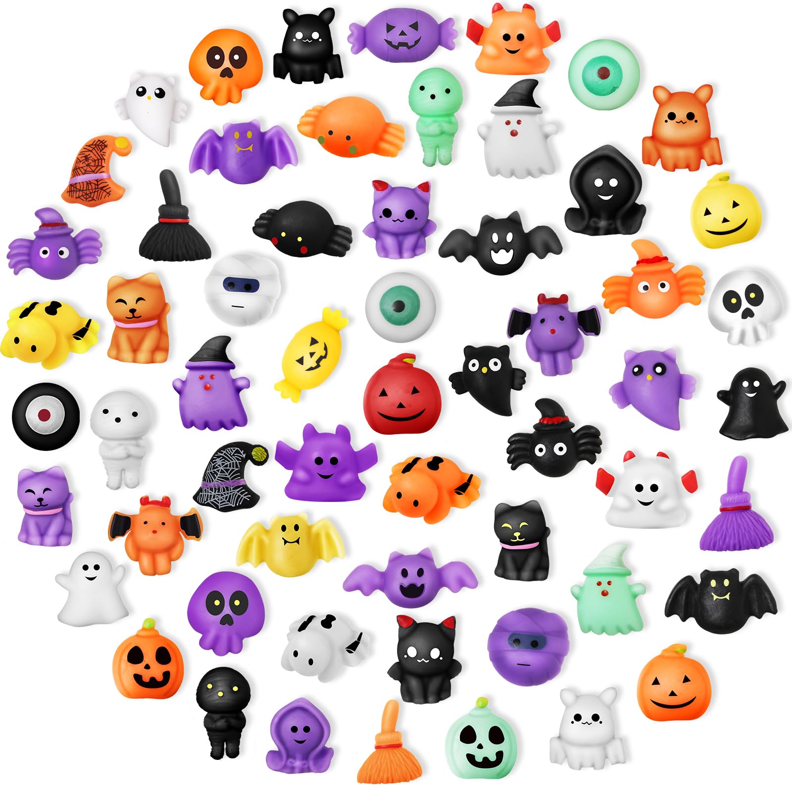 60PCS Halloween Squishy Toys for Kids, Halloween Party Favor for Kids, Halloween Classies Character Squishy Toys, Mochi Toys for Halloween Trick or Treat, Classroom Rewards, Goodie Bags