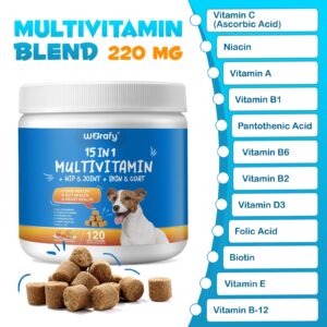 15-in-1 Dog Multivitamin Supplements - Dog Multivitamin Chewable - Immunity, Digestion, Joint and Heart Health Support for Skin, Coat Heart, Immune System - for All Ages All Breeds (120 Counts)