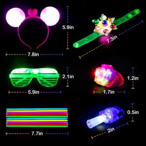 Mocoosy 103Pcs Glow in the Dark Party Supplies, Light Up Party Favors for Kids LED Neon Toys Bulk Party Pack With Glow Sticks,Led Glasses,Light Up Bracelets,Finger Lights,Jelly Rings and Headbands