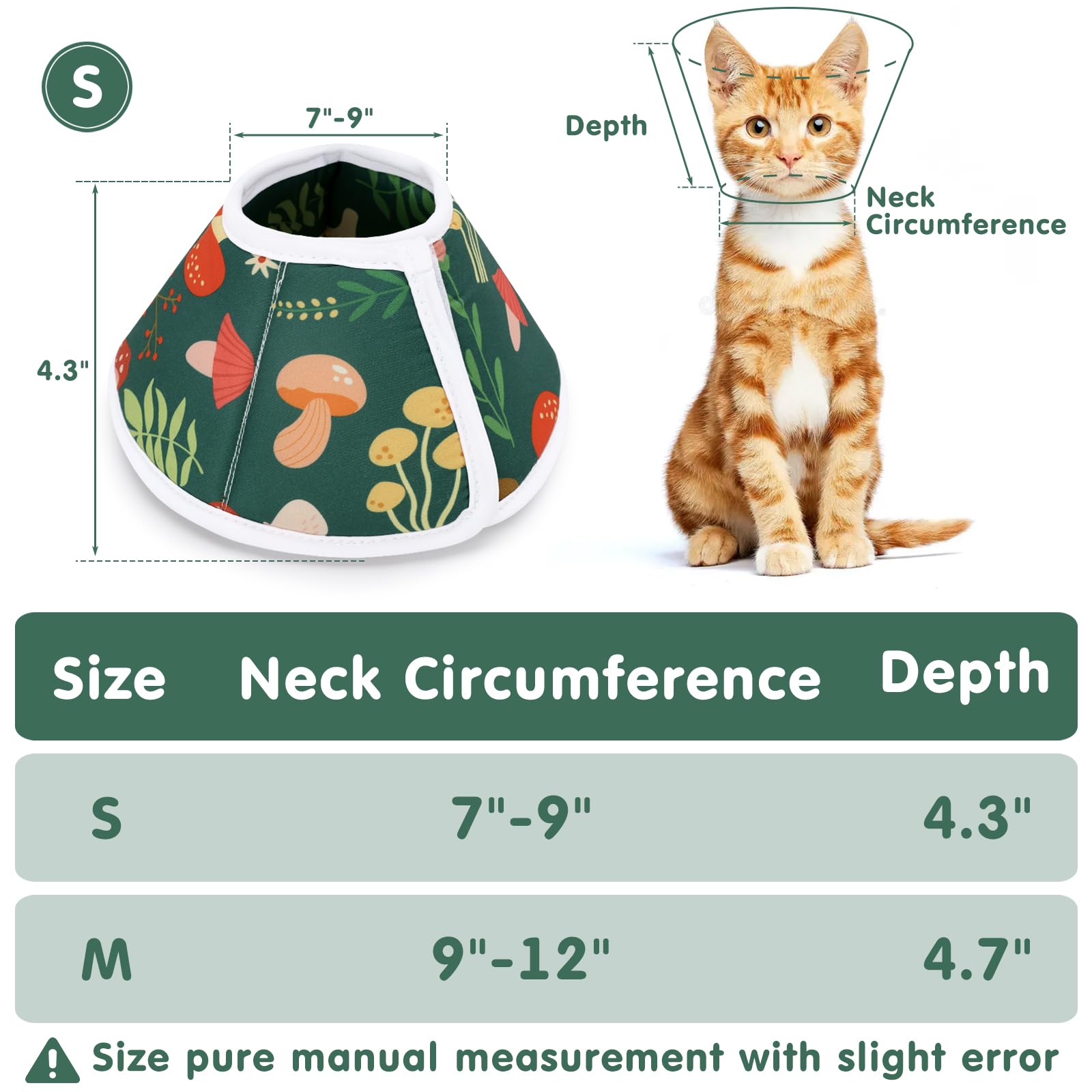 Mushroom Soft Cat Recovery Collar Adjustable Elizabethan Pet Kittens Neck Protective Cone After Surgery Prevent from Licking and Scratching Washable Comfortable Protective Collar (S)