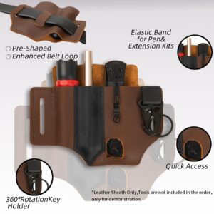 Intotal Multitool Sheath for Belt, EDC Leather Sheath,Brown Leather Belt Pouch for Work and Daily Use,Multi-Kit Gifts for Men, Belt Organizer for Pen Holder/Key Fob/Flashlight Sheath