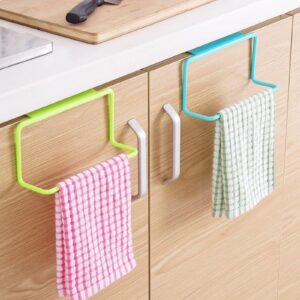 typutomi 2pcs kitchen cabinet rag towel rack, no punching plastic storage hanging rack towel bar shelf hand towels holder for bathroom,kitchen,living room(blue&green)