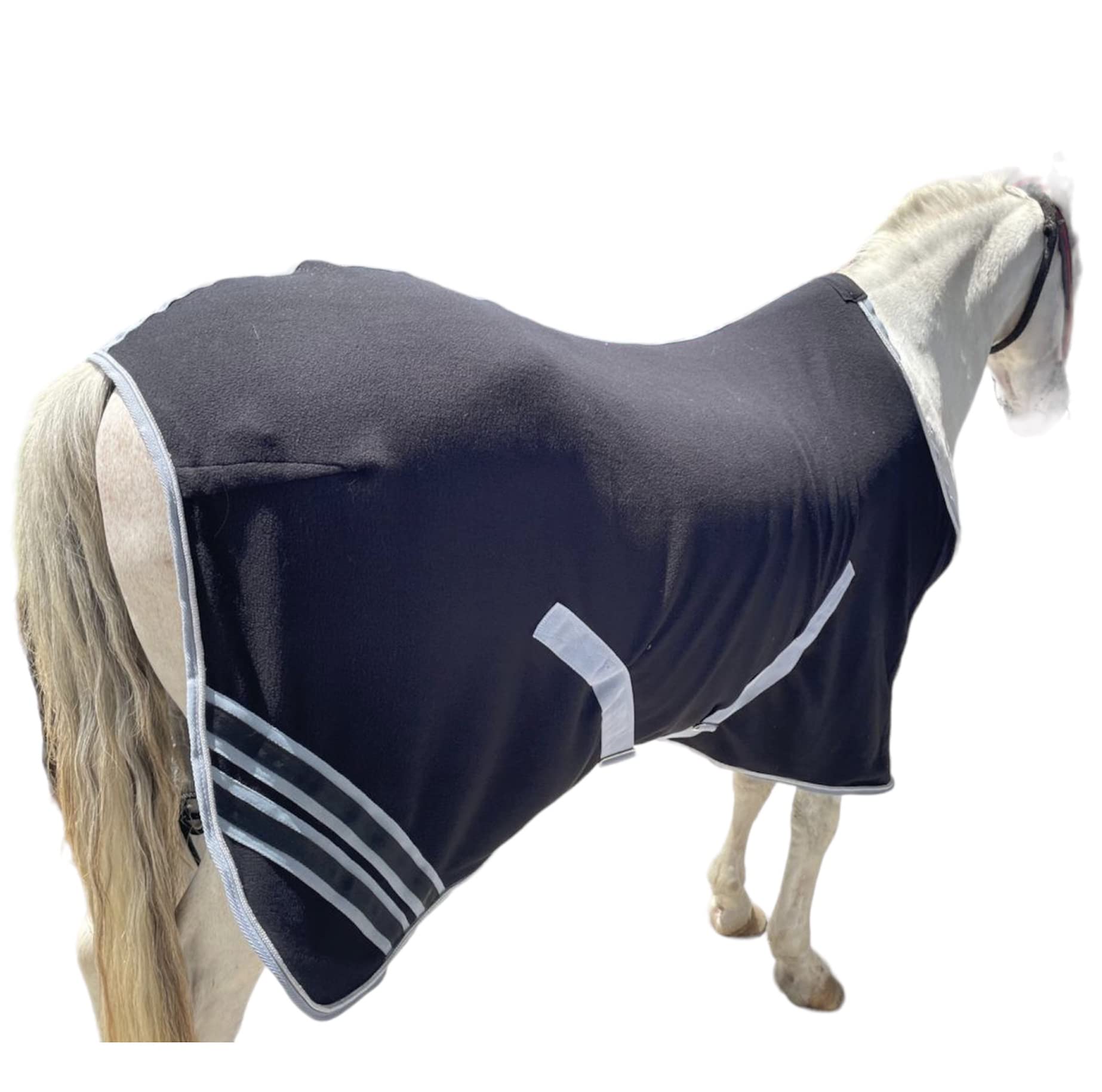 Majestic Ally Anti Pill Fleece Horse Blanket/Sheet with Silver Braided Rope (Black, 74)