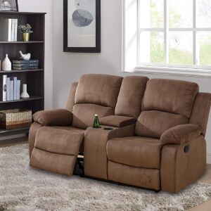 Plithzy Recliner Couch for Living Room, 73" Reclining Sofa Corduroy Fabric, Manaul Recliner Loveseat with Console Storage and Cup Holders (Loveseat, Brown)