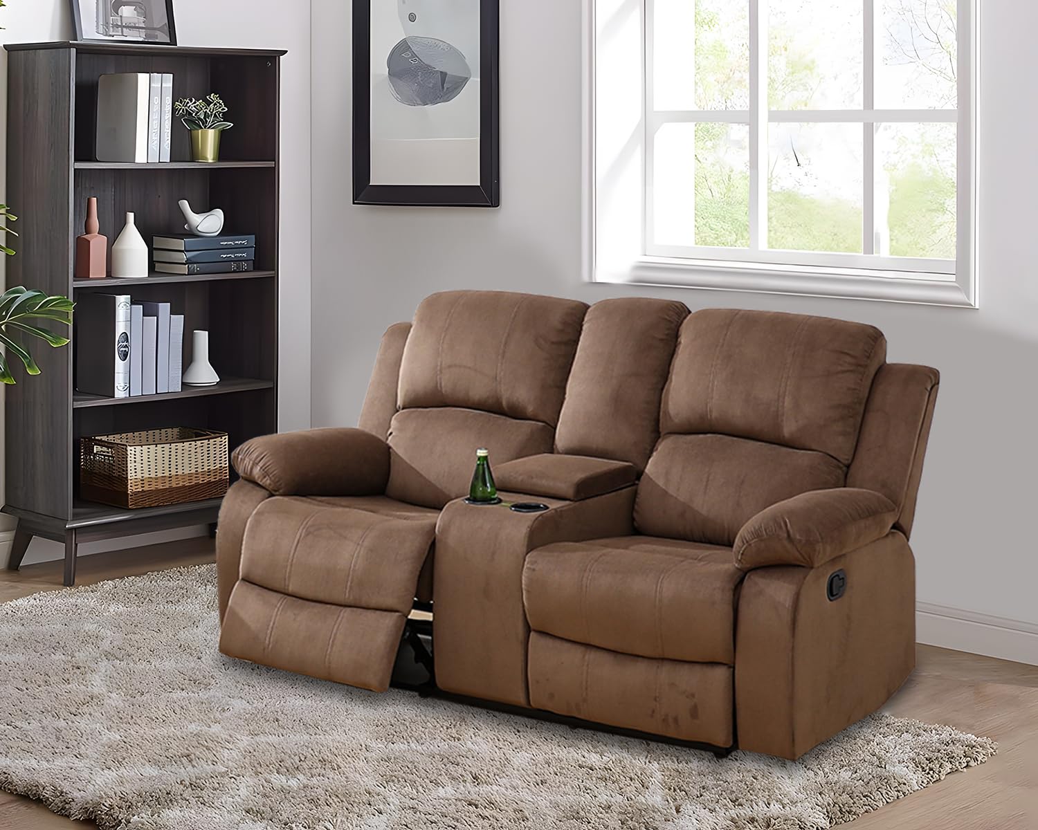 Plithzy Recliner Couch for Living Room, 73" Reclining Sofa Corduroy Fabric, Manaul Recliner Loveseat with Console Storage and Cup Holders (Loveseat, Brown)