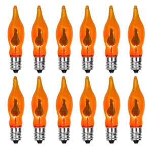 12 pack flicker flame light bulbs, c18 halloween orange flame replacement bulbs e12 candelabra base light bulbs for electric window candles halloween indoor outdoor string lights , 1 watt, 120 volts