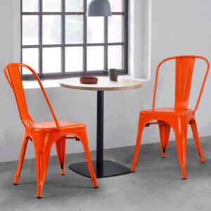 LSSBOUGHT Patio Dining Chairs Set of 4 Metal Chairs Indoor Outdoor Chairs Stackable Chairs for Kitchen, Dining Room, Bistro and Cafe (Orange)