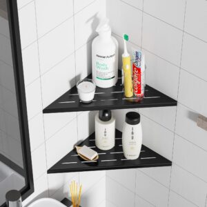 Neodrain 10 in Matte Black Corner Wall Shelf Set of 2, Floating Corner Shelves for Wall, 304 Stainless Steel Wall Storage Shelves for Bathroom, No Drilling