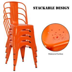 LSSBOUGHT Patio Dining Chairs Set of 4 Metal Chairs Indoor Outdoor Chairs Stackable Chairs for Kitchen, Dining Room, Bistro and Cafe (Orange)