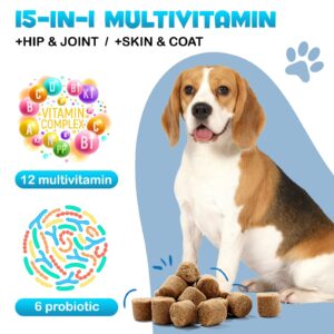 15-in-1 Dog Multivitamin Supplements - Dog Multivitamin Chewable - Immunity, Digestion, Joint and Heart Health Support for Skin, Coat Heart, Immune System - for All Ages All Breeds (120 Counts)