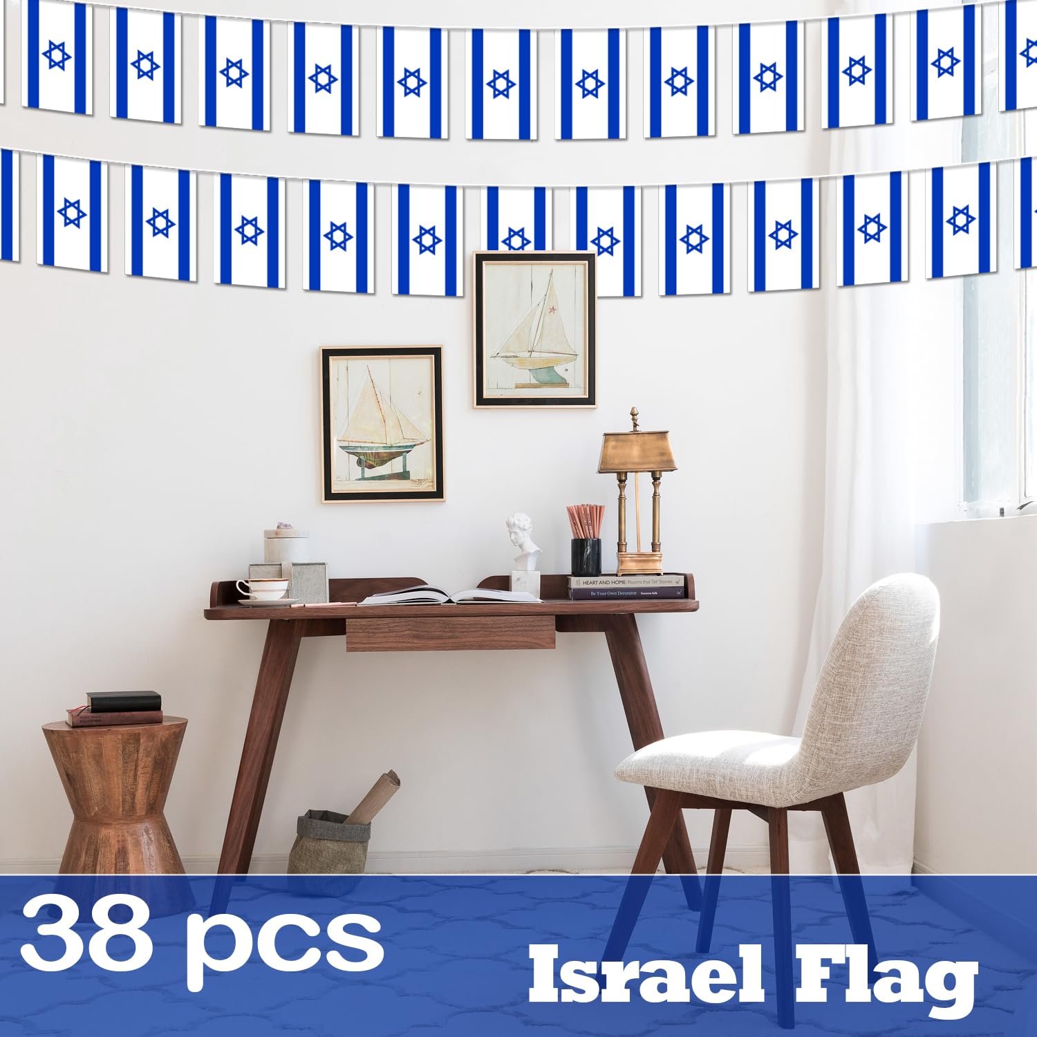 Israel String Flag Pennant Banner - 38 Flags, 42 Feet Small Mini Israeli Flags Bunting Banner for Country Decoration, School, Party, Sports Events