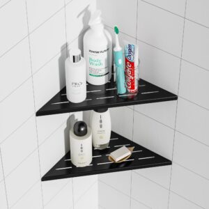 neodrain 10 in matte black corner wall shelf set of 2, floating corner shelves for wall, 304 stainless steel wall storage shelves for bathroom, no drilling