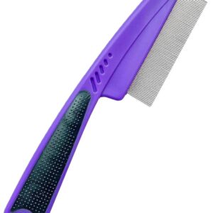 LLTGMV Flea Comb with Rubber Handle, Cat and Dog Flea Comb, Stainless Steel and Plastic, Medium, Purple