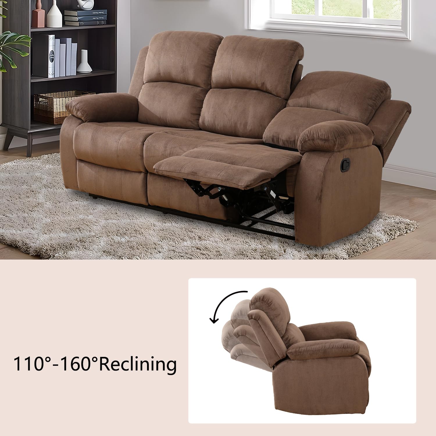 Plithzy Recliner Couch for Living Room, 73" Reclining Sofa Corduroy Fabric, Manaul Recliner Loveseat with Console Storage and Cup Holders (Loveseat, Brown)