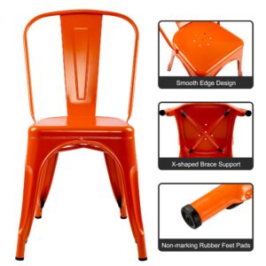 LSSBOUGHT Patio Dining Chairs Set of 4 Metal Chairs Indoor Outdoor Chairs Stackable Chairs for Kitchen, Dining Room, Bistro and Cafe (Orange)