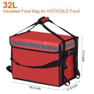 PATIKIL Insulated Bag for Pizza XL, 16.5"x11.4"x11.8" Insulated Bag with Divider, Catering Thermal Food Bag for HOT/COLD Food, Red(32L)