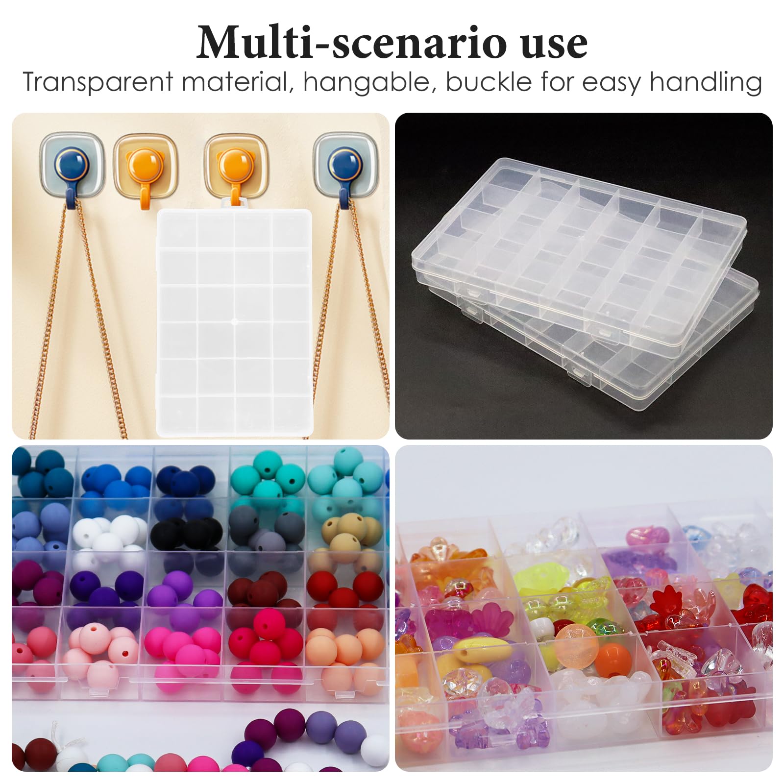 RYKOMO 4 Pack Clear Plastic Organizer Box 24 Grids Plastic Organizer Box with Fixed Dividers Clear Storage Container Jewelry Box for Beads Art DIY Crafts Jewelry Hair Accessories