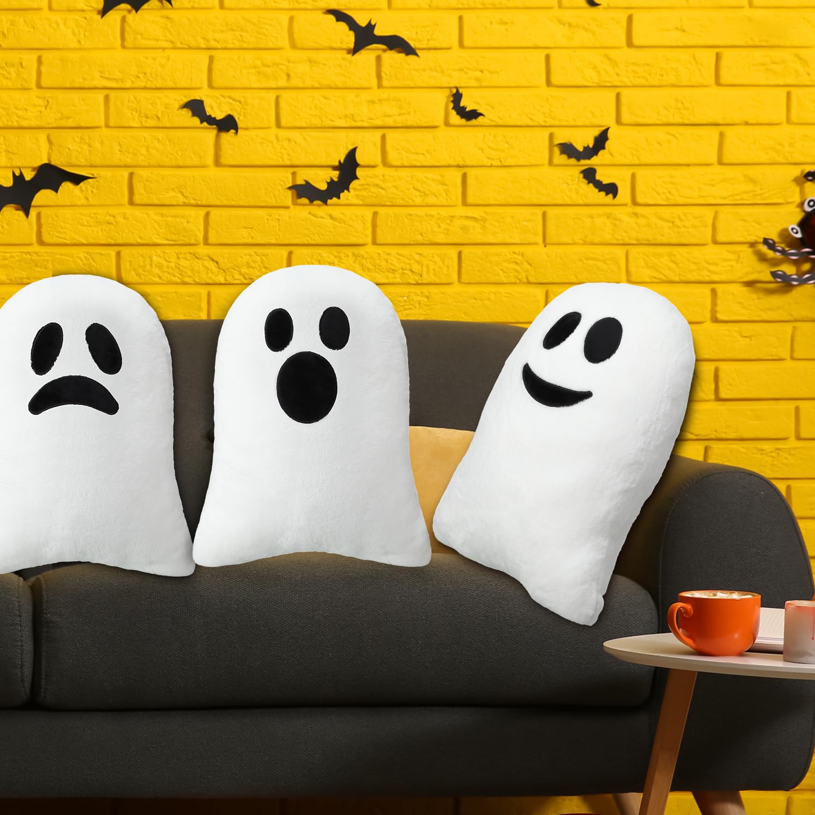 Tradder 3 Pcs Halloween Pillows Cute Ghost Shaped Pillow Halloween Decorative Throw Pillow 15.7'' Stuffed Ghost Fluffy Plush Pillow Soft Cute Throw Pillow for Halloween Home Party Decor Gift (Funny)