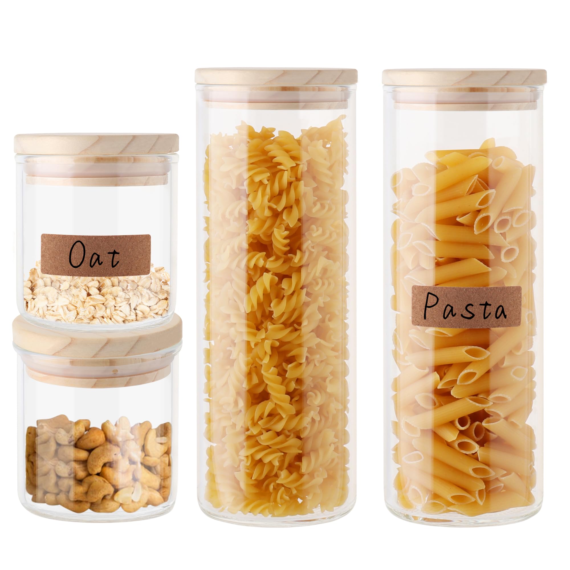 Utile 4 Pcs Heavy Wall Glass Food Jar Set with Lid, 2 Pcs Vol.440ml/14.9oz, 2 Pcs Vol.1080ml/36.5oz, Glass Airtight Food Storage Canisters for Oats, Coffee and More 4045.2001.1