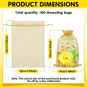 Windyun 100pcs Large Organza Bags 12 x 8 Inch Sheer Mesh Drawstring Gift Packaging Pouch Bags for Wedding Christmas Game Party Supplies (Gold)