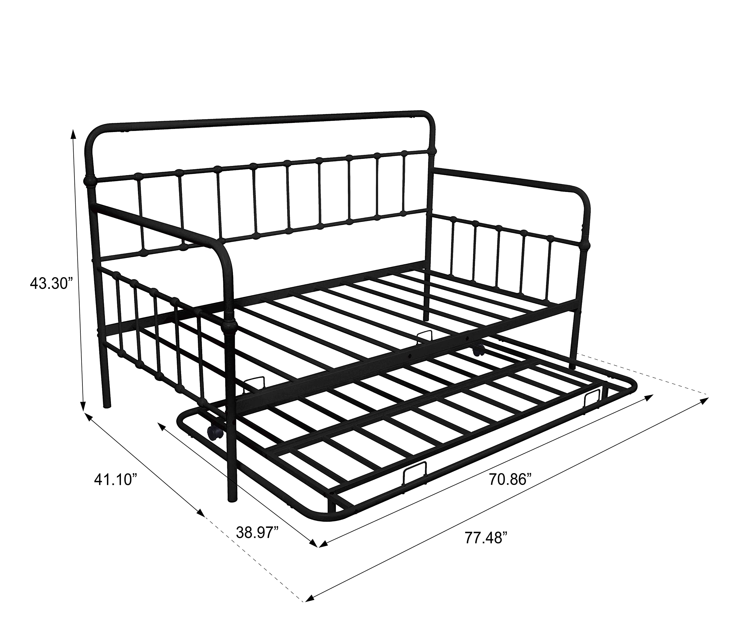 Twin Metal Daybed Frame with Trundle,Heavy Duty Steel Slat Support Space Saving Bed Sofa,Bedroom Living Room Furniture,Black