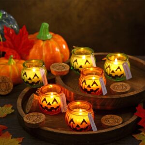 MTLEE 12 Pcs Pumpkin Candles Bulk Fall Thanksgiving Scented Candles Pumpkin Tealight Table Centerpieces with Signs Stickers for Thanksgiving Fall Room Home Decor