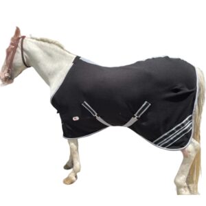 Majestic Ally Anti Pill Fleece Horse Blanket/Sheet with Silver Braided Rope (Black, 74)