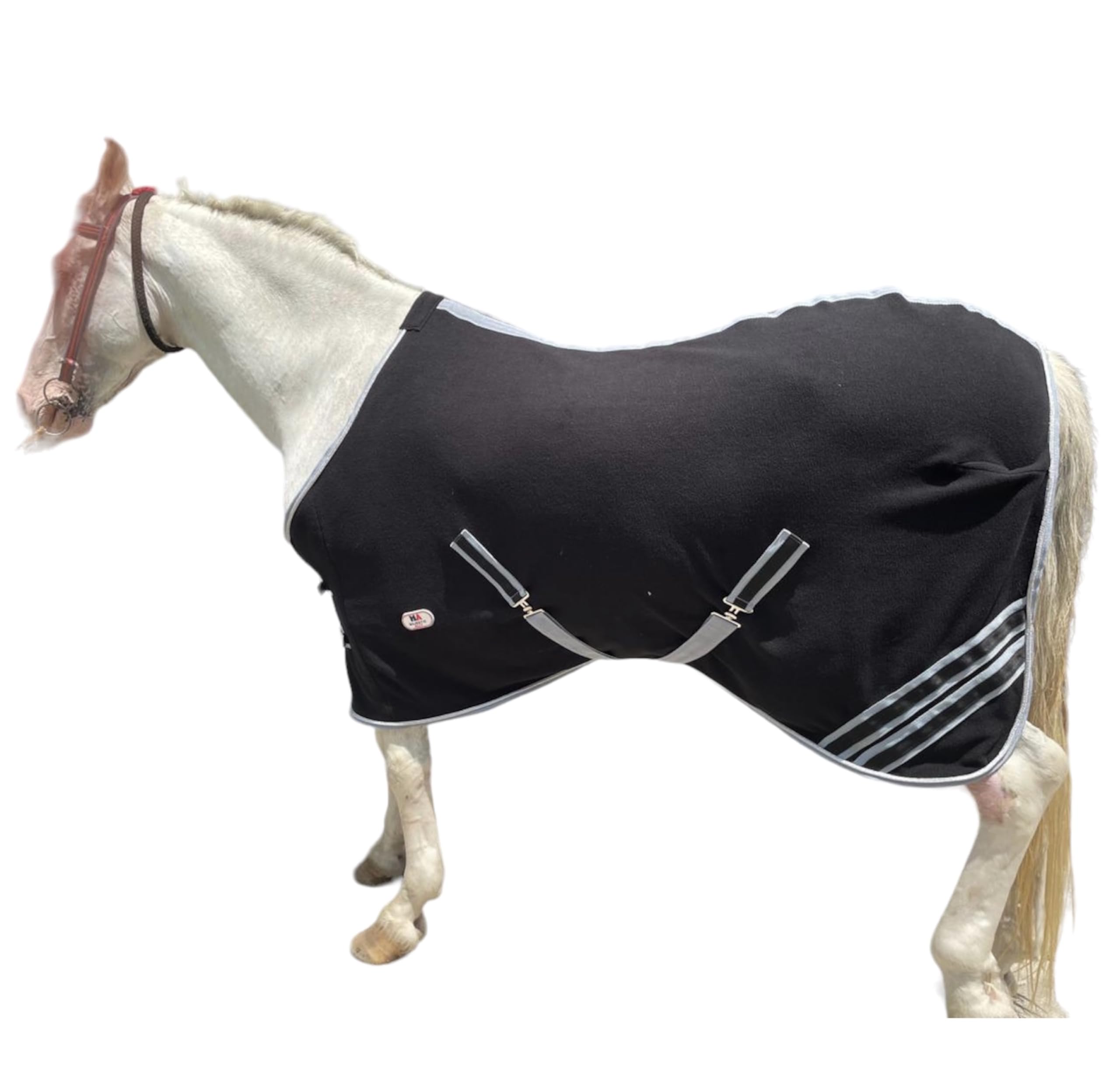 Majestic Ally Anti Pill Fleece Horse Blanket/Sheet with Silver Braided Rope (Black, 74)